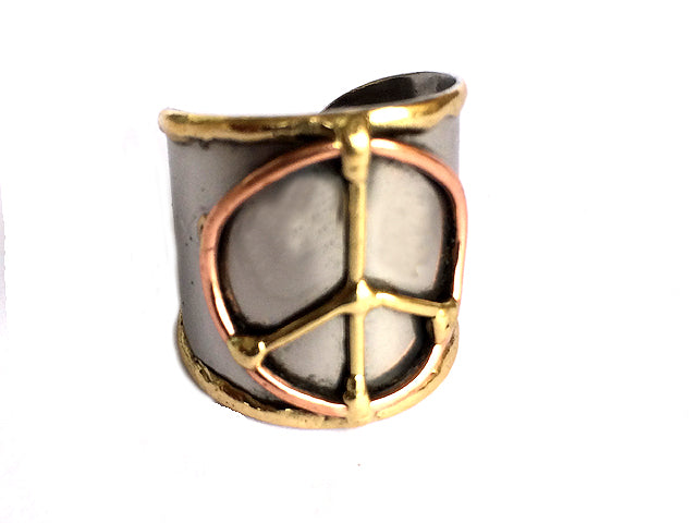 Anju Jewelry Adjustable Mixed Metal Cuff Ring - Peace