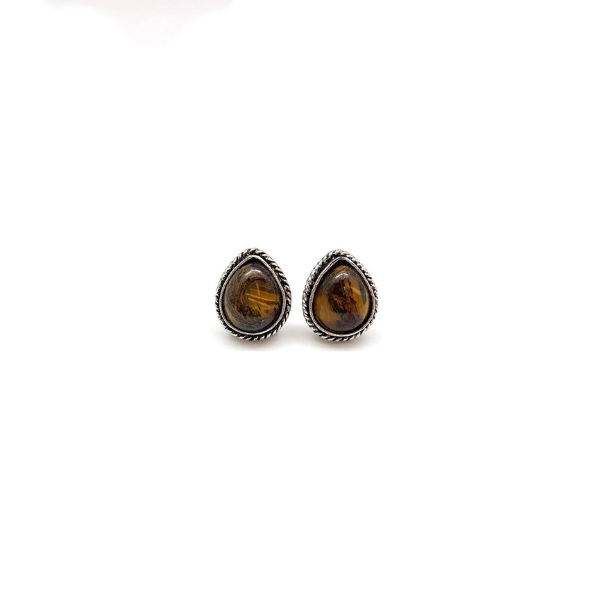 Anju Jewelry Kashi Semiprecious Stone Post Earrings - Tigereye