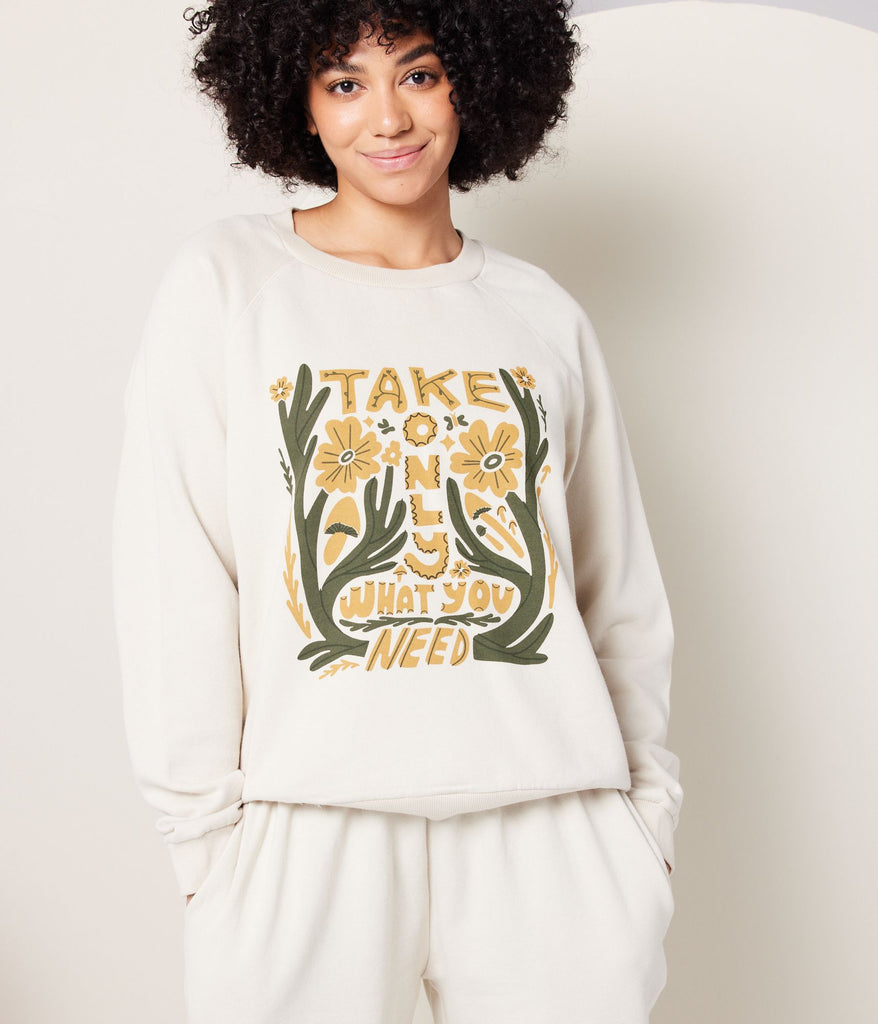 Known Supply Organic Cotton Take Only What You Need Taupe Pullover Sweatshirt