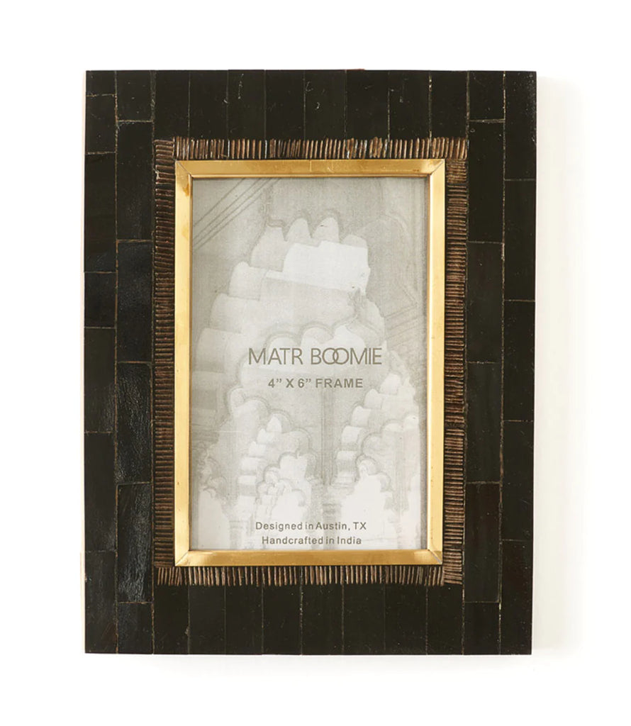 Matr Boomie Andhera Carved Horn and Brass Picture Frame - 4 x 6