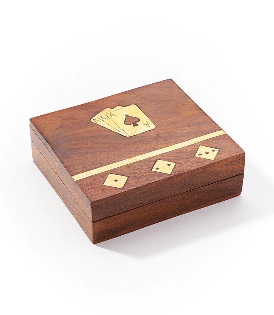 Matr Boomie Handcrafted Keepsake Family Game Night Box with 5 Dice and Playing Cards