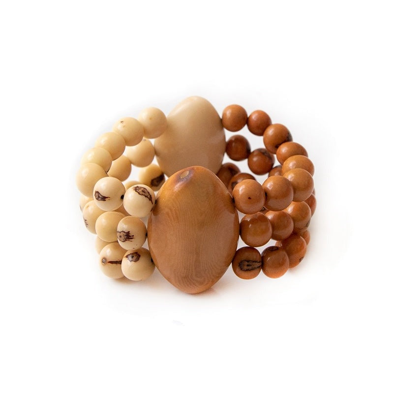 Organic Tagua Jewelry Handcrafted Saona Bracelet - Khaki/Ivory
