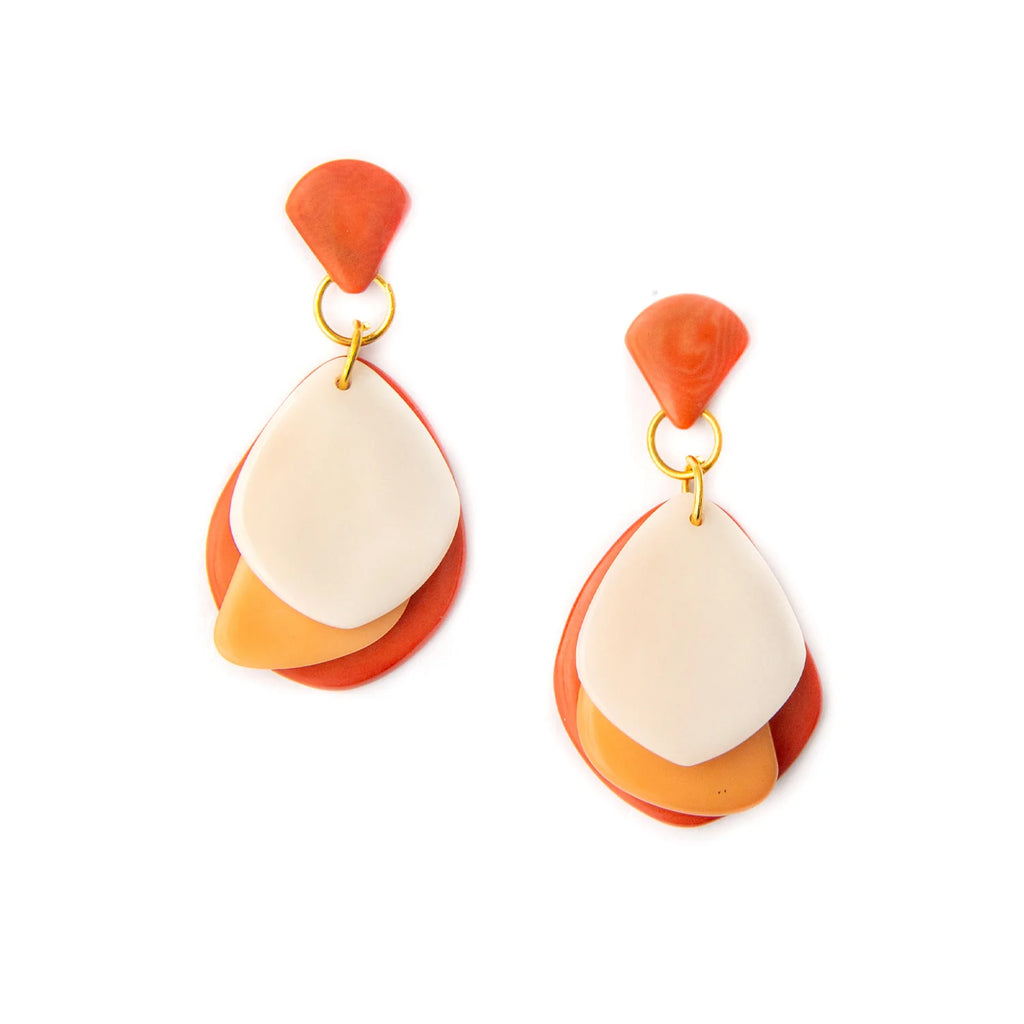 Organic Tagua Jewelry Handcrafted Tagua Lauren Earrings - Orange Combo