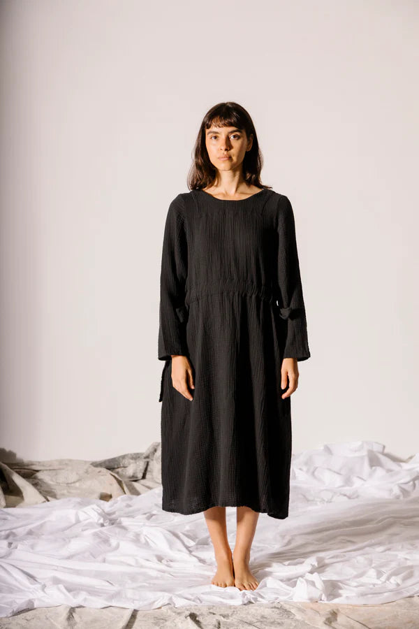 Pamut Apparel Fair Trade Haven Crinkle Gauze Dress in Black