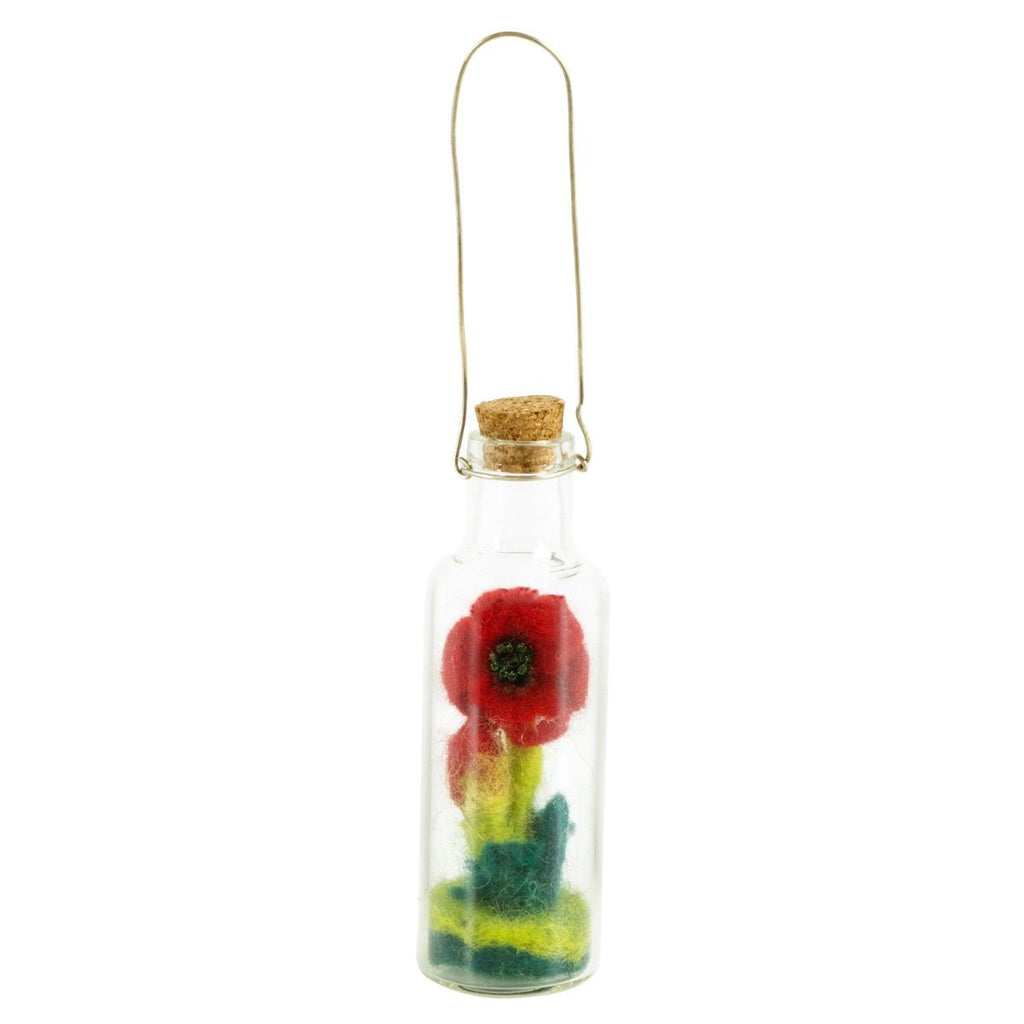 dZi Handmade Fair Trade Ornament - Red Poppy Bottle
