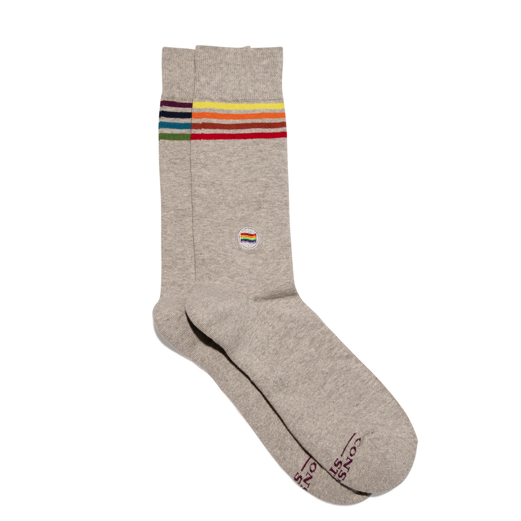 Conscious Step Organic Cotton Socks That Save LGBTQ Lives The Trevor Project - Rainbow Stripe on Gray