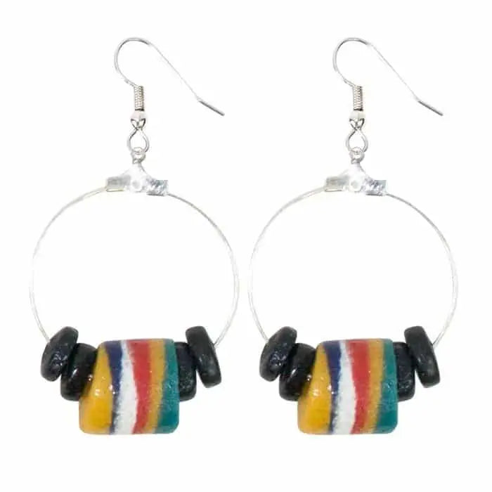 Global Mamas Fair Trade Recycled Glass Bead Rock Candy Earrings - Rainbow