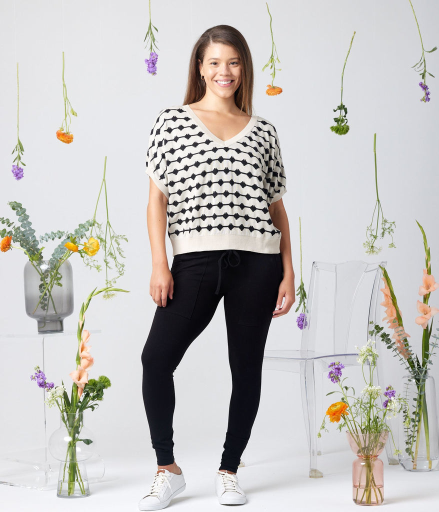 Known Supply Organic Cotton Carina Sweater in Black & Stone Stripe