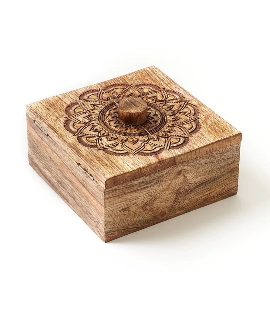 Matr Boomie Handcrafted Mandala Mango Wood Keepsake Box with Brass Accents