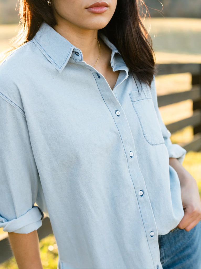 ABLE Clothing 100% Cotton Harris Button-Down Shirt - Denim Blue