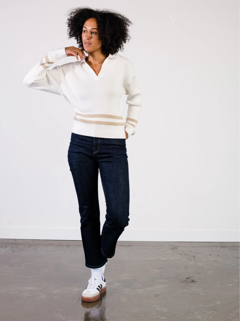 ABLE Clothing Jenna Polo Sweater in Almond & Brown Sugar