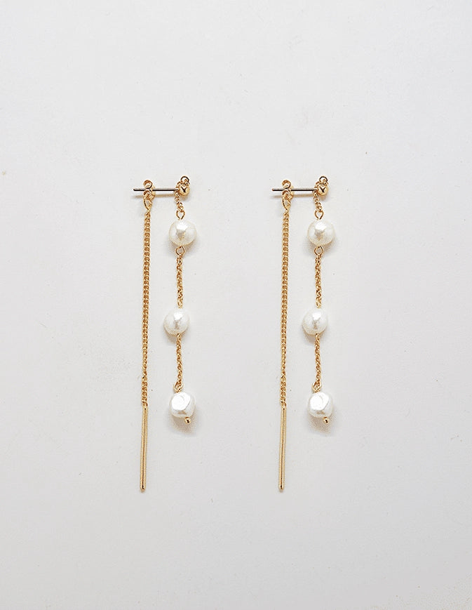 Admiral Row Gold Multi Pearl Chain Earrings