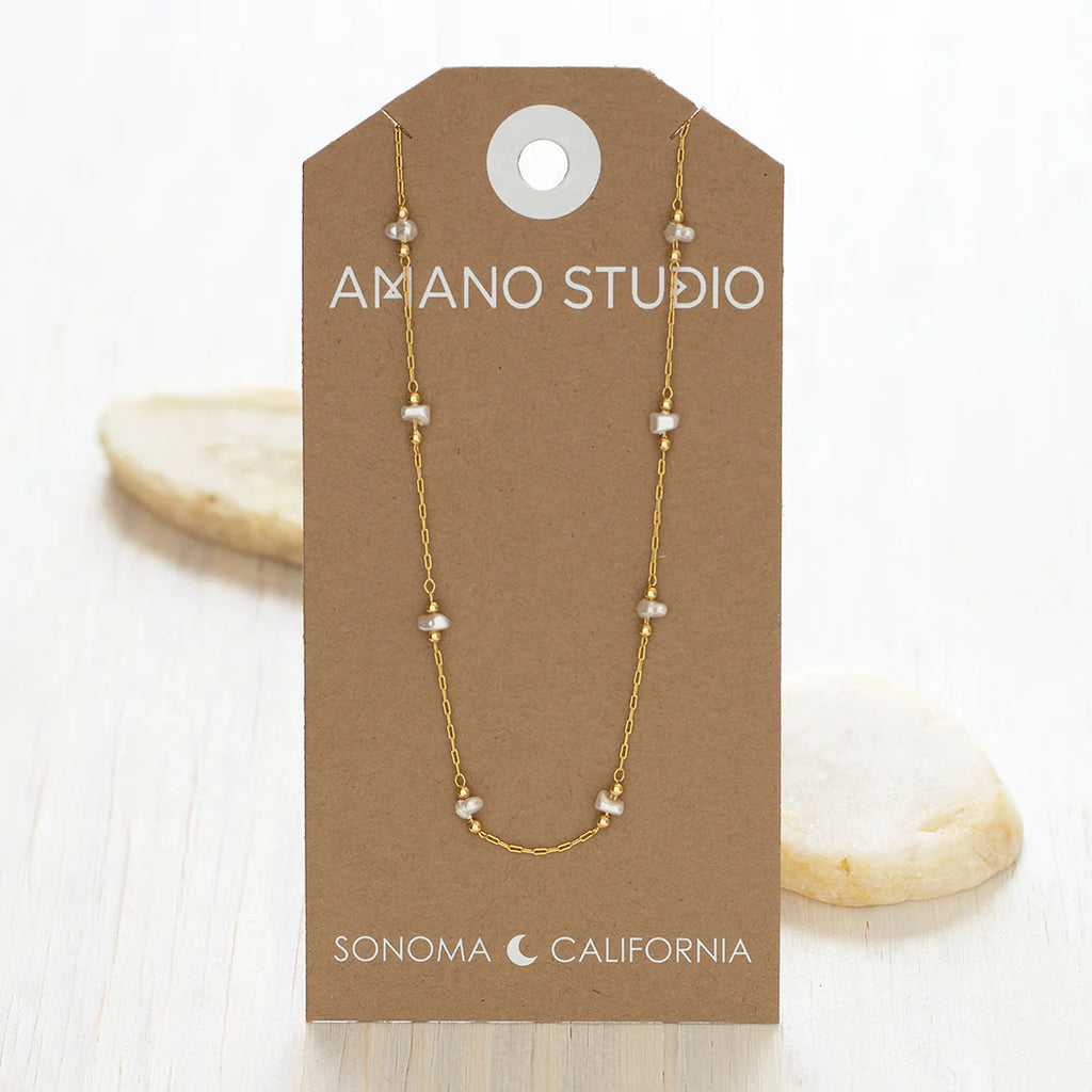 Amano Studio Jewelry Freshwater Pearl Station Chain Necklace