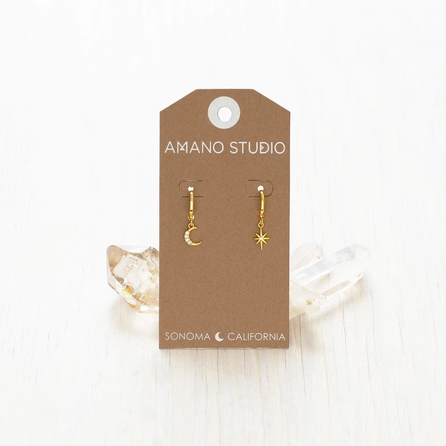 Amano Studio Jewelry Moon and Star Huggie Hoop Earrings