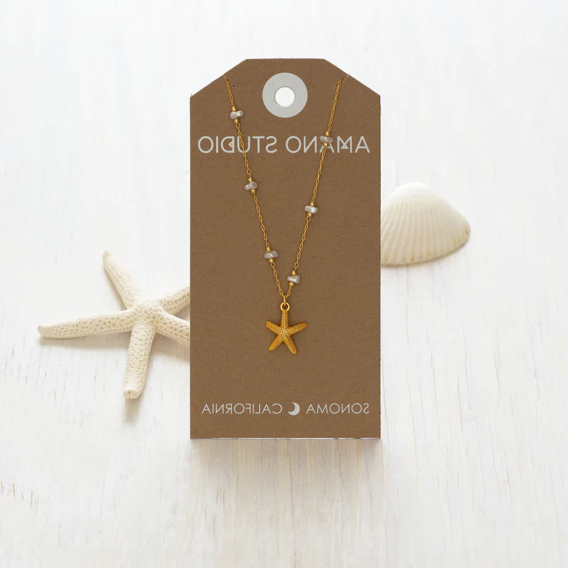 Amano Studio Jewelry Pacifica Collection Starfish and Freshwater Pearl Statement Necklace