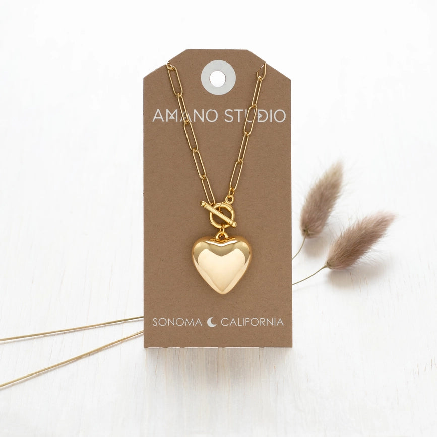 Amano Studio Jewelry Puffed Heart on Toggle Chain Necklace