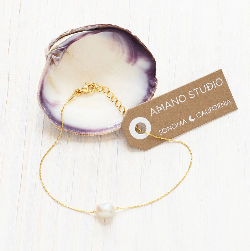 Amano Studio Jewelry Single Freshwater Pearl 14K Gold Chain Bracelet