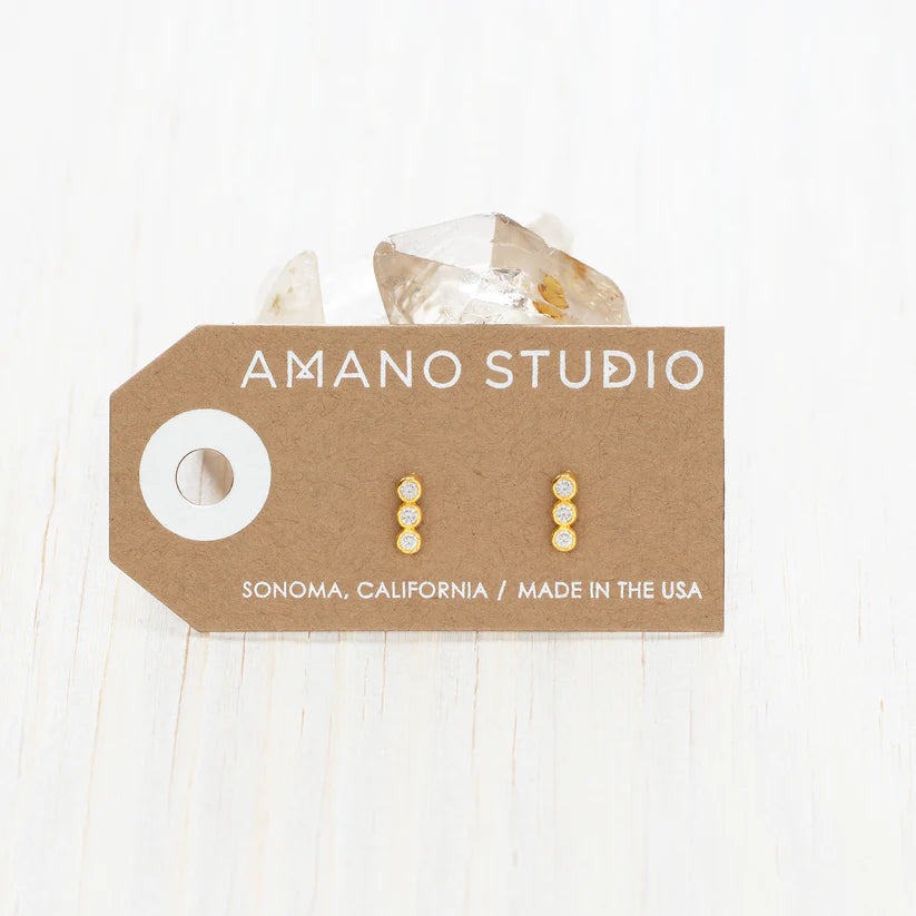 Amano Studio Jewelry Triple Crystal Bar Stud Earrings