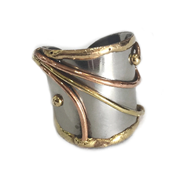 Anju Jewelry Adjustable Mixed Metal Cuff Ring - Abstract Lines