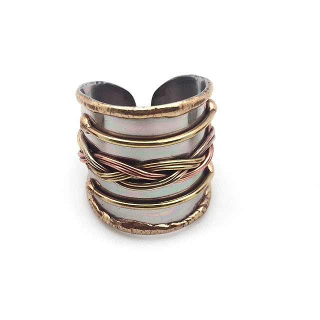 Anju Jewelry Adjustable Mixed Metal Cuff Ring - Braids