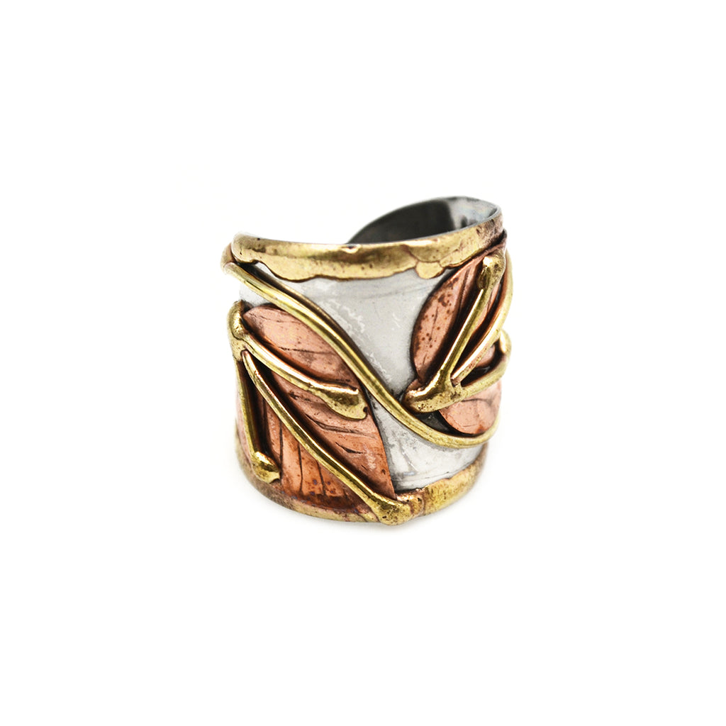 Anju Jewelry Adjustable Mixed Metal Cuff Ring - Double Leaf