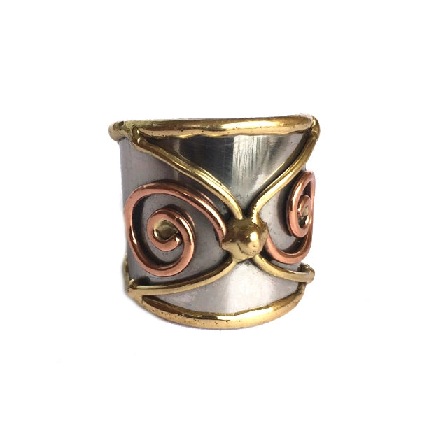 Anju Jewelry Adjustable Mixed Metal Cuff Ring - Double Spiral