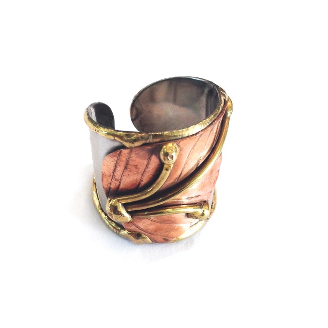 Anju Jewelry Adjustable Mixed Metal Cuff Ring - Leaf