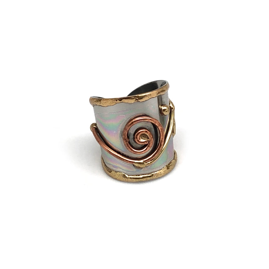 Anju Jewelry Adjustable Mixed Metal Cuff Ring - Spiral