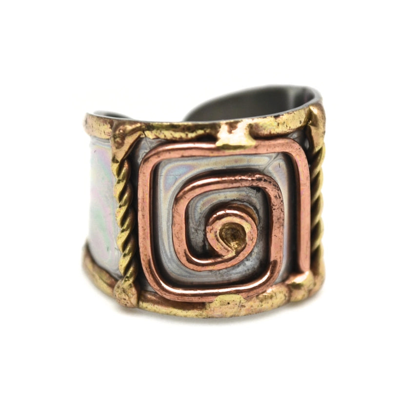 Anju Jewelry Adjustable Mixed Metal Cuff Ring - Square Spiral