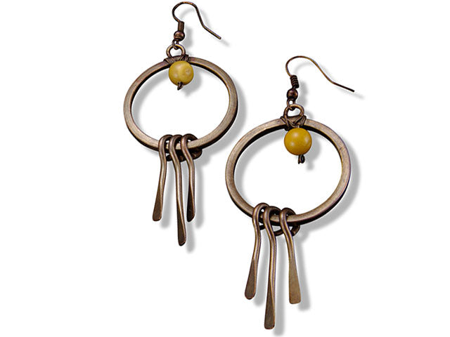 Anju Jewelry Banjara Brass Fringe Earrings with Agate