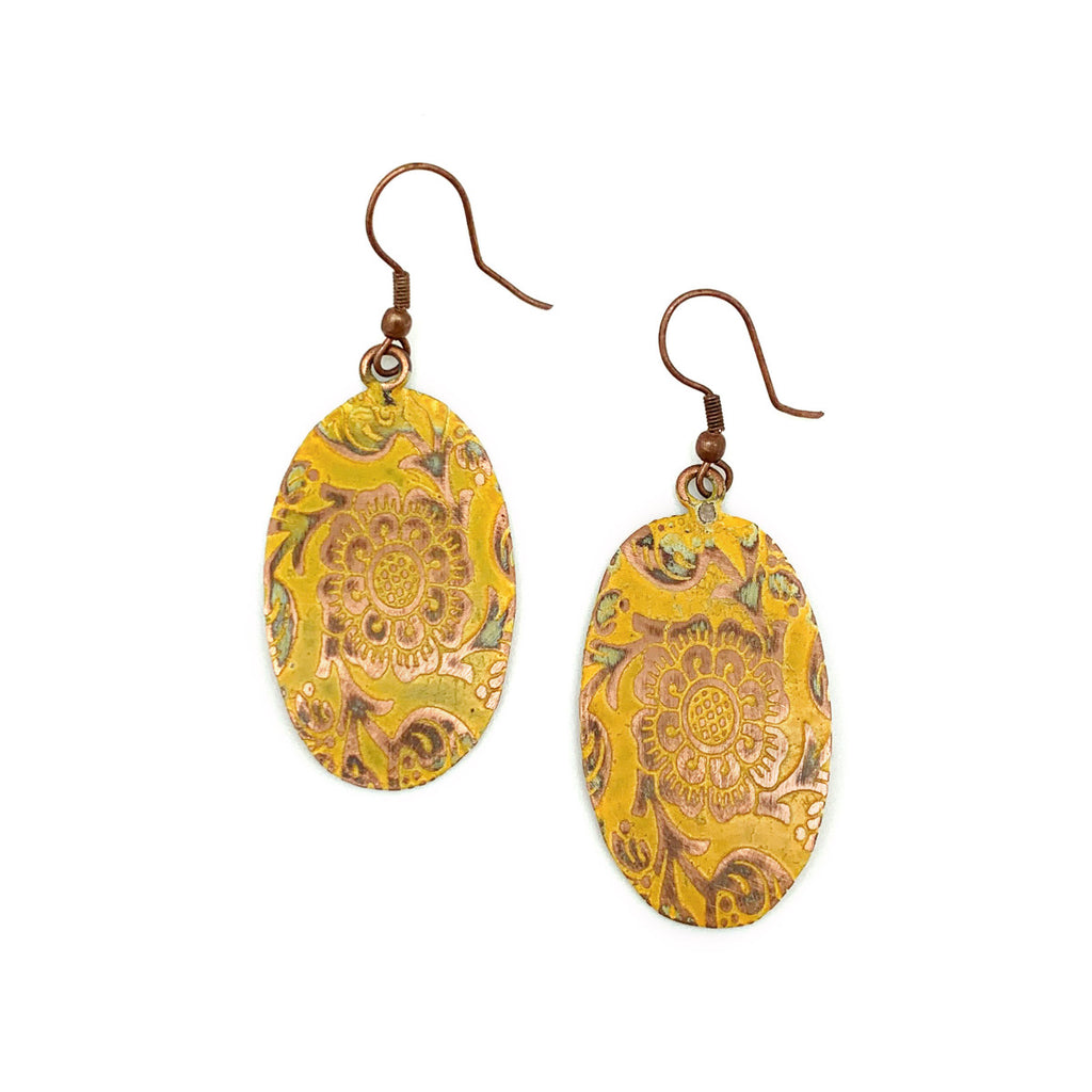 Anju Jewelry Copper Patina Earrings - Yellow Decorative Flower