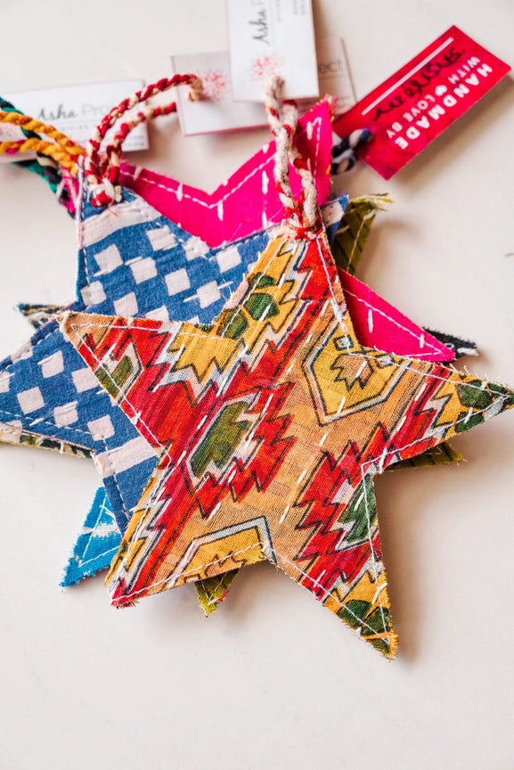 Asha Project Hand Stitched One of a Kind Kantha Star Ornament