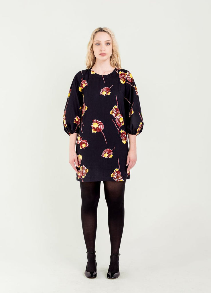 Bel Kazan 100% Organic Cotton Poplin Adley Dress in Black Aralia