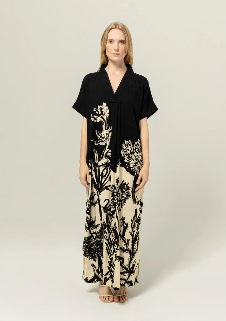 Bel Kazan 100% Rayon Lenzing Ecovero Allegra Kaftan Dress in Midnight Lagoon
