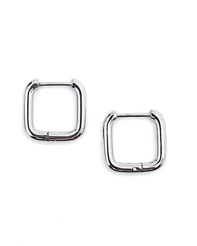 Beljoy Enid Square Huggie Earrings - Silver Jewelry