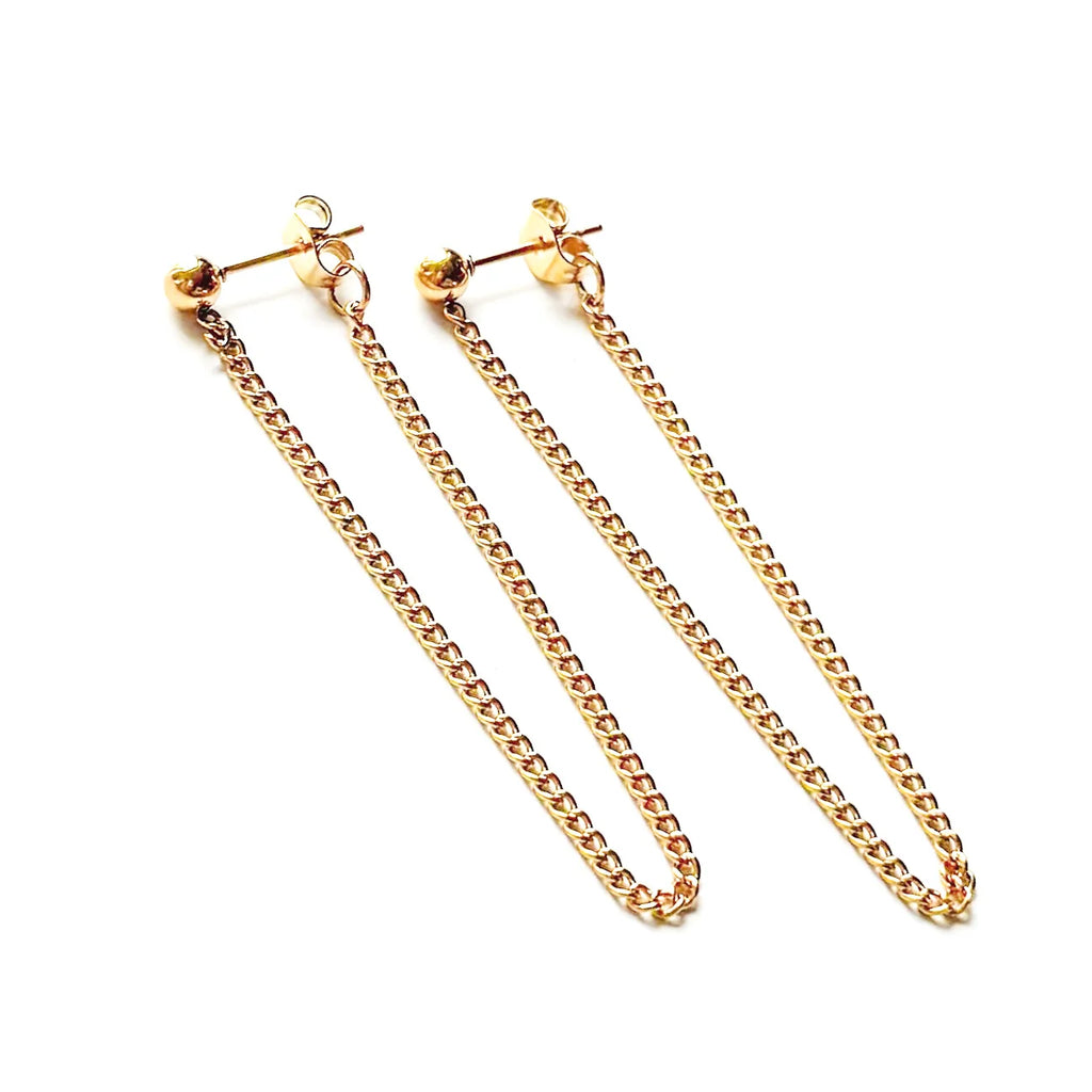 Beljoy Jewelry Ezio Gold Stud Chain Drop Earrings 