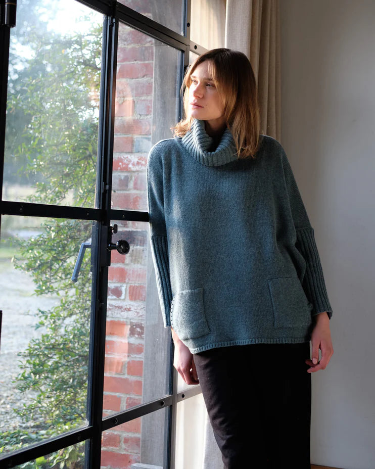 Bibico 100% Merino Wool Adela Cowl Neck Sweater in Caspian