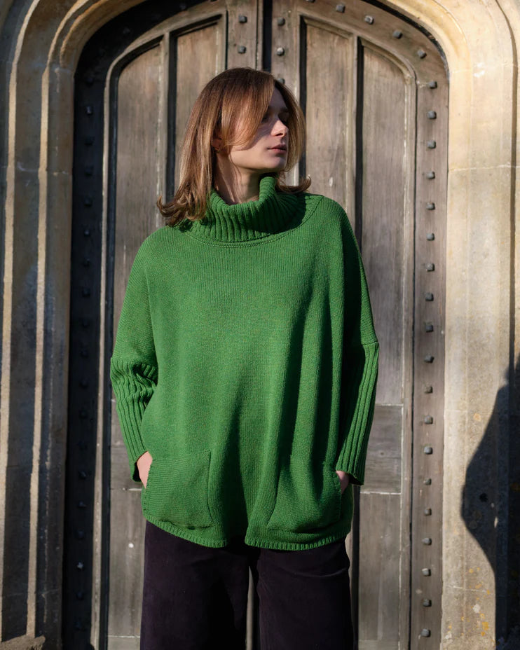 Bibico 100% Merino Wool Adela Cowl Neck Sweater in Watercress