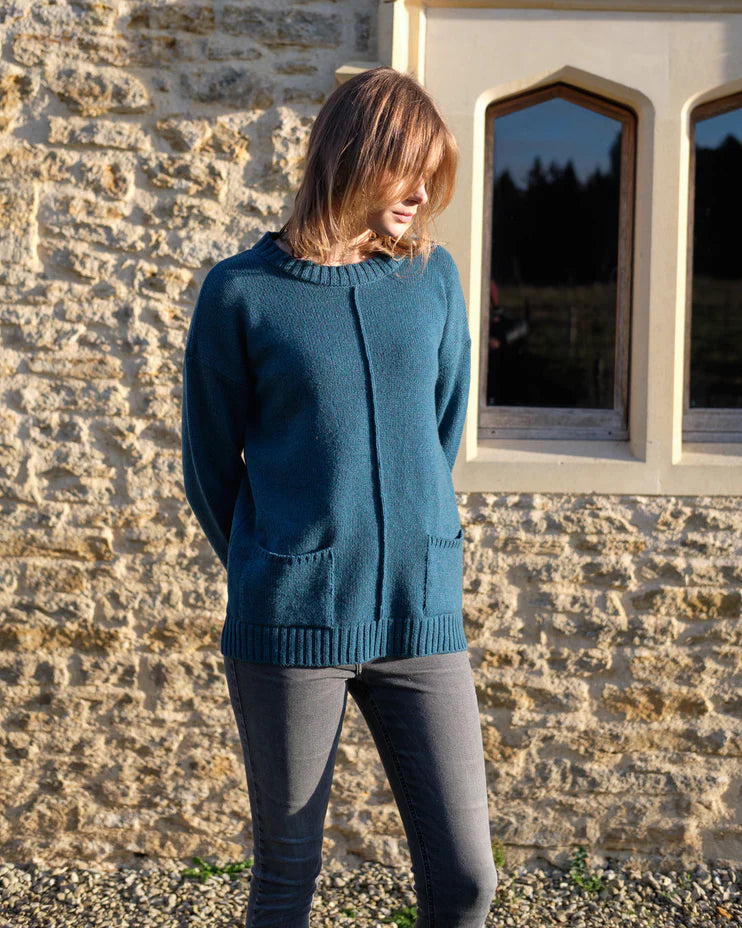 Bibico 100% Merino Wool Aimee Relaxed Sweater in Grecian Sea