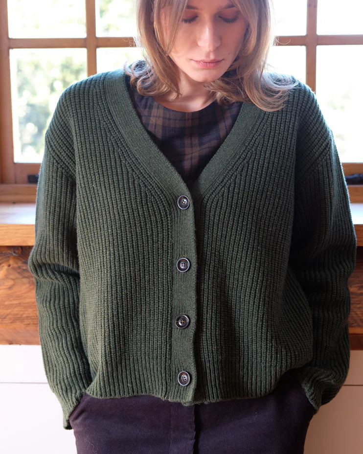 Bibico 100% Merino Wool Amita Ribbed Cardigan Sweater in Rosemary