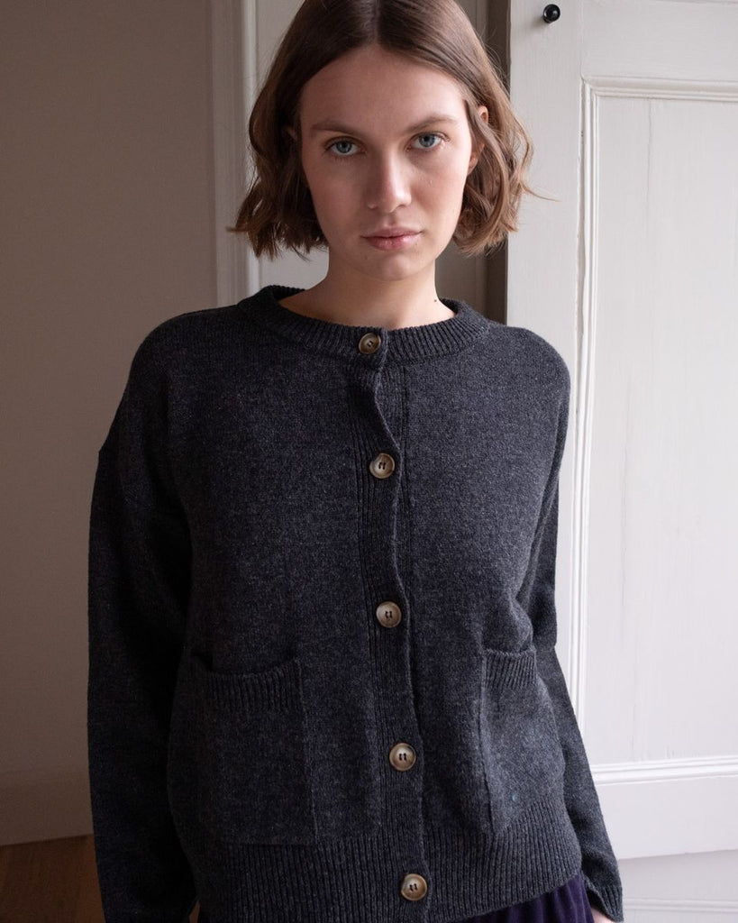 Bibico 100% Pure Merino Wool Mira Cropped Cardigan in Charcoal