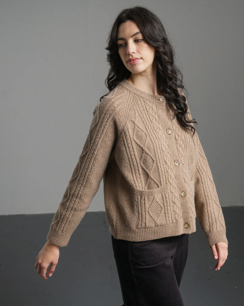 Bibico 100% Pure Wool Derby Aran Cardigan Sweater in Colt