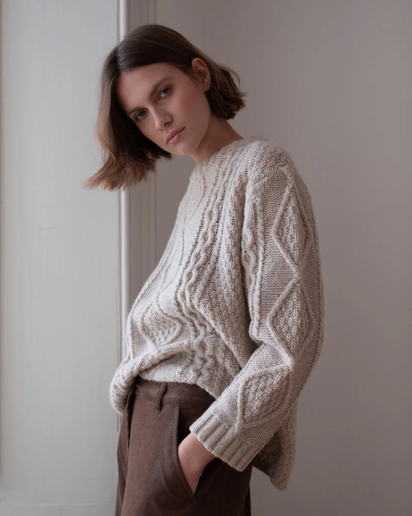 Bibico 100% Pure Wool Margot Aran Sweater in Linen