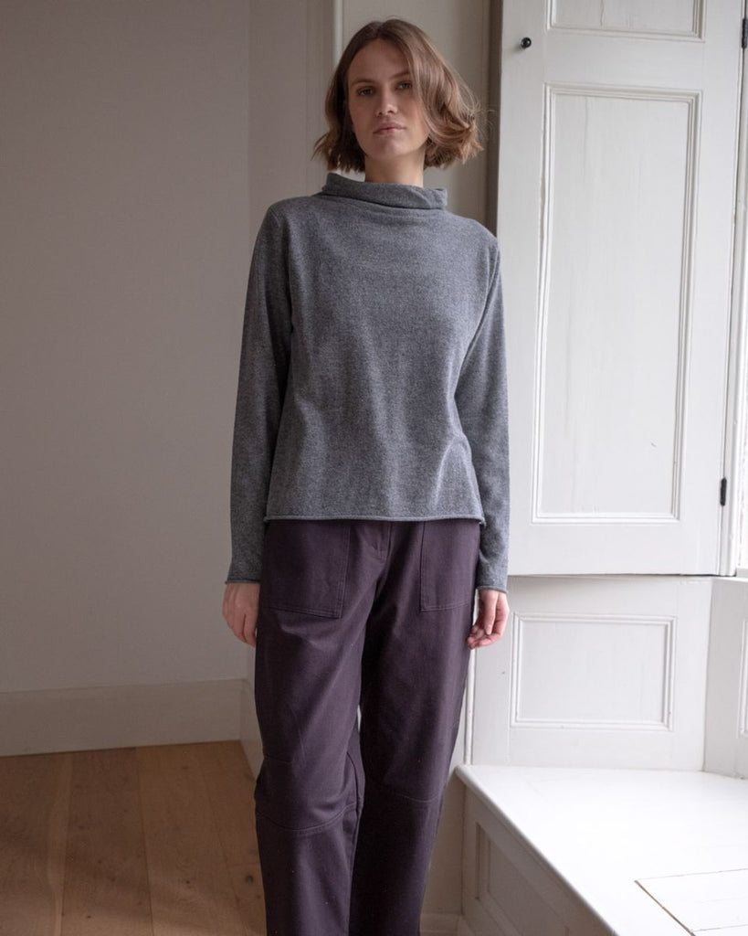 Bibico 100% Super Geelong Merino Wool Aria Roll Neck Sweater in Grey Marle