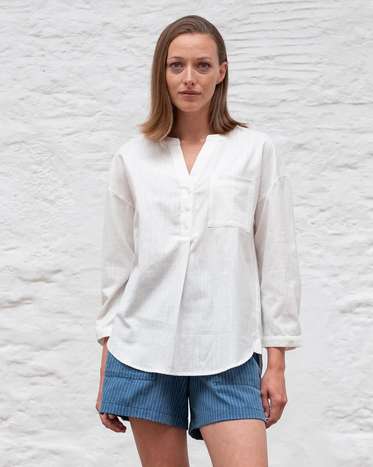 Bibico Cotton & Linen Blend Petra Blouse in Ecru White 