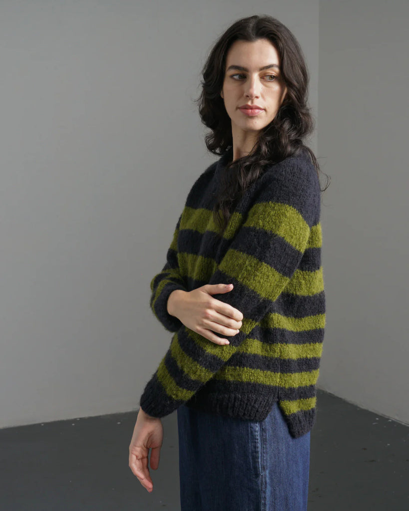 Bibico Wool Force Five Striped Jumper Sweater in Navy & Charteuse