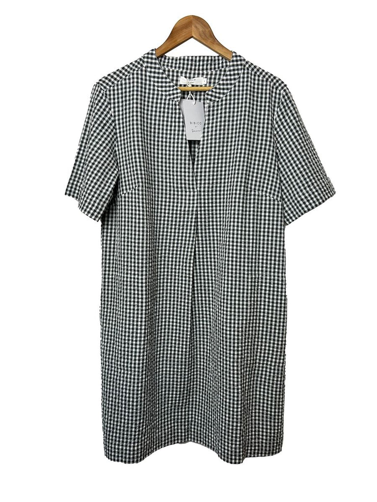 Bibico Wren Pull On Dress in 100% Cotton Dove Grey Gingham Check Print