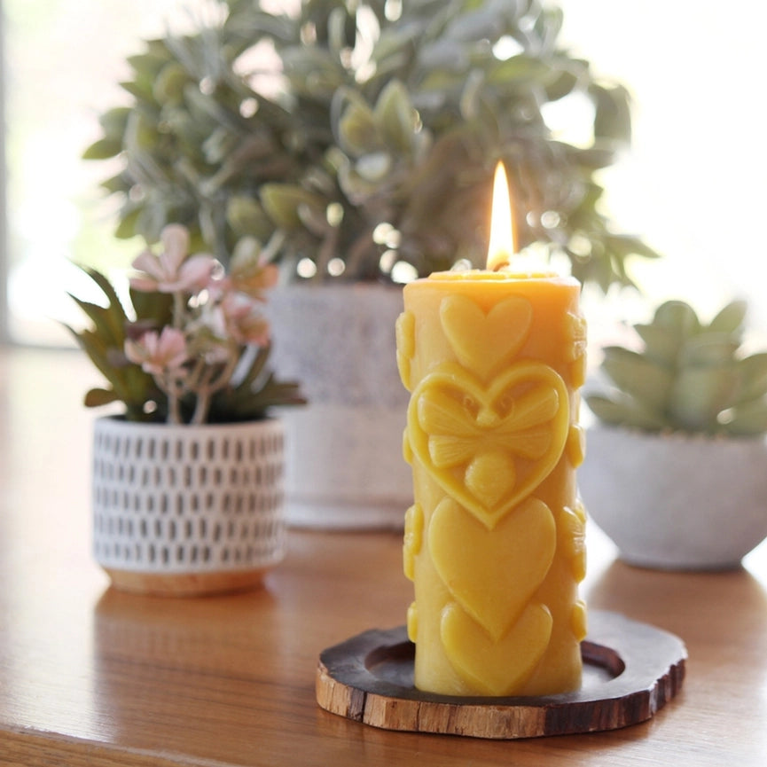 Big Dipper Wax Works Pure Beeswax Bee-Love Pillar Hand Sculpted Candle