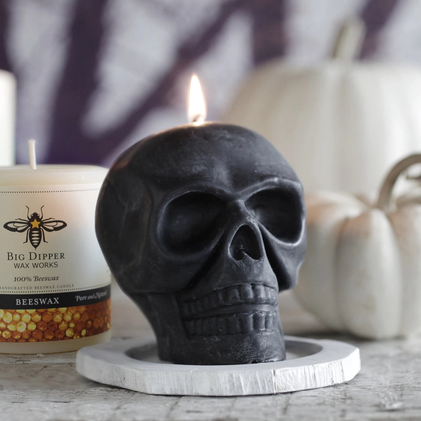 Big Dipper Wax Works Pure Beeswax Hand-Sculpted Black Skull Candle