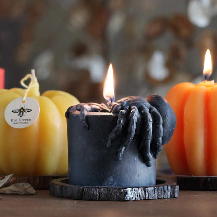 Big Dipper Wax Works Pure Beeswax Hand-Sculpted Black Spider Pillar Candle